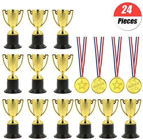 YuChiSX 24 Stück Trophäen Medaillen Set,12 Stücke Gewinner Medaillen Gold Kunststoff und 12 Stücke Gewinner Medaillen für Kinder als Mitgebsel und Preis beim Kindergeburtstag