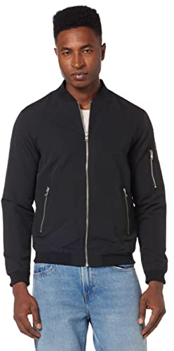 JACK & JONES Uomo Giacca Bomber Leggera Giacca College Basic Blouson Giacca di Transizione Elasticizzata Senza Cappuccio JJERUSH., Colore:Nero, Dimensione Giacca:L