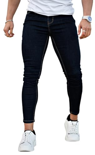 GINGTTO Dark Blue Jeans for Men Slim Fit Men's Stretchy Skinny Jeans Tapered 30W30L