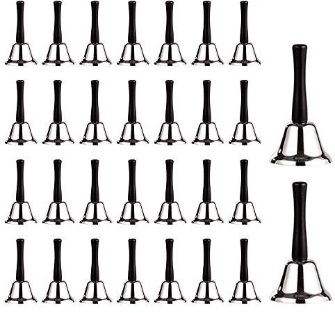 Metall-Handglocke für Erwachsene, Aulufft 30 Stück, silberfarbener Stahl, Service-Handglocken mit schwarzer Holzglocke für Schule, Kirche, Erwachsene, Klassenzimmer, Hochzeit, dekorativ