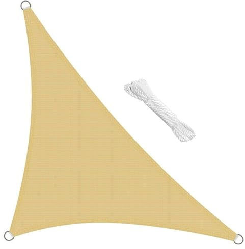 swift Sun Shade Sail 3.5m x 3.5m x 4.9m Right Angle Triangle HDPE Breathable 98% UV Block 3.5x3.5x4.9 Meter Triangular Awning Canopy Sail Shades for Garden Outdoor Patio with Free Ropes, Sand