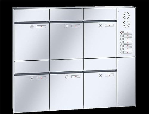 RENZ/Plan / 6er Aufputz-Briefkastenanlage Wand-Briefkasten mit Sprechfeld / V4A-Edelstahl/Volumen 21 L/Dein-Briefkasten.de