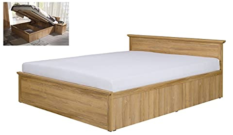 Furniture24 Bett MEZO MZ21 Bettgestelle mit Lattenrost 160x200 cm Ehebett Schlafzimmer Grand Eiche