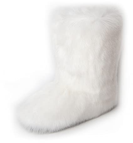ZOSCGJMY Bottes en fausse fourrure pour femmes Bottes d'hiver Bottes d'hiver longues Doublure chaude Bottes de neige, Blanc., 38 EU