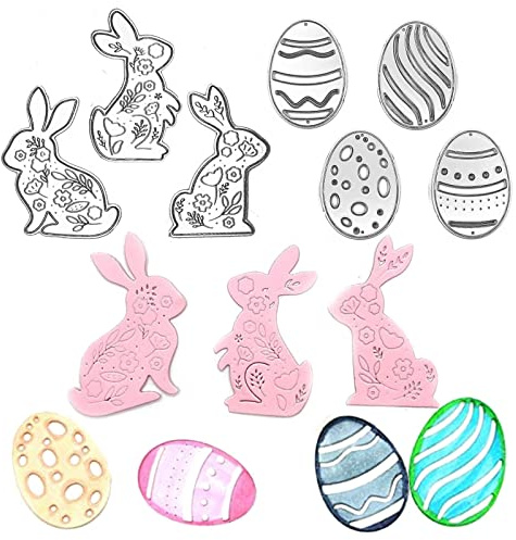 Bymivofun 7 Stück Oster Stanzformen, Hasen Eier Stanzformen, Oster Stanzschablonen Set, für Scrapbooking, Fotopapier, Karten, Bastelprägung, DIY Herstellung