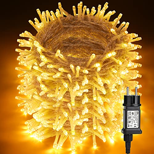 BrizLabs Weihnachtsdeko Lichterkette Strom, 100M 1000 LED Warmweiß Weihnachtslichterkette Außen 8 Modi Wasserdicht Outdoor Lichterkette für Party Weihnachten Zimmer Baum Hochzeit Geburtstag Garten