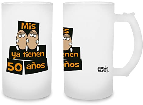 Regalo original. Jarra de cerveza Mis huevos ya tienen 50 años. Cristal esmerilado de primera calidad AAA. 80 x 150 mm. 500 ml