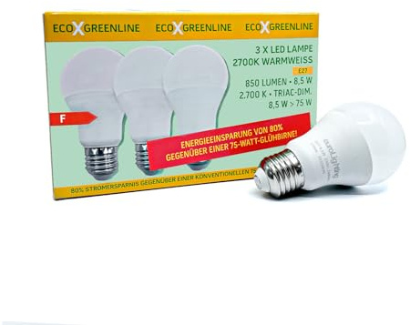 LED Bulbs Plastic Pack of 3 E27 Dimmable 8.5 W 2700 K