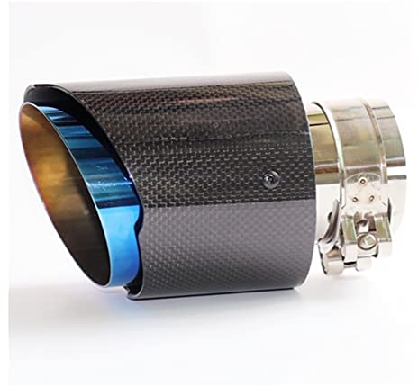 Auspuffblenden Schalldämpferspitze Auspuffrohr Universal Auto Glänzend Kohlefaser Düse Gerade Edelstahl Blau Für Akrapovic Auspuffrohr (Farbe : 51MM IN 101MM Out)