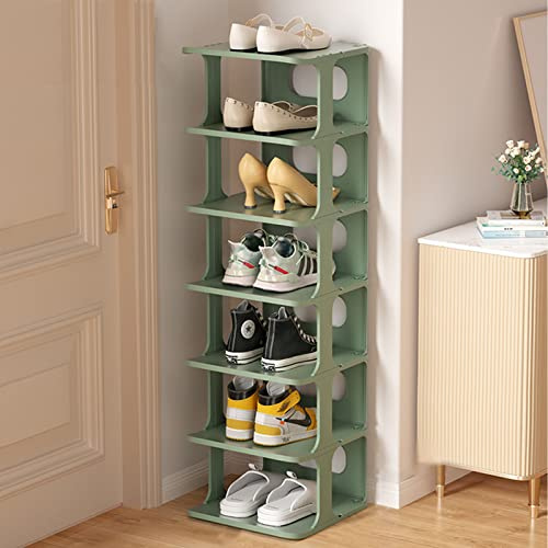 LANMOU Schuhregal Schmal mit 7 Ablagen, Schuhständer Hoch, Schuhablage, Schuhschrank, Schuhorganizer Platzsparend, Multifunktional, Standregal für Wohnzimmer, Flur, Badezimmer (Green)