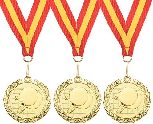 PATIKIL 3 Stück 2 Tischtennis Award Medaillen Goldmedaille Rot Gelb | Mit Band, Für Spiele Sportwettbewerbe, Tischtennis Medaillen