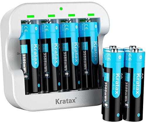 Kratax Batteria ricaricabile al litio da 1,5 V AA, 3500 mWh con 1600 cicli e 1,5 Volt di uscita costante, 8 batterie al litio AA con ricarica rapida di tipo C 2 ore