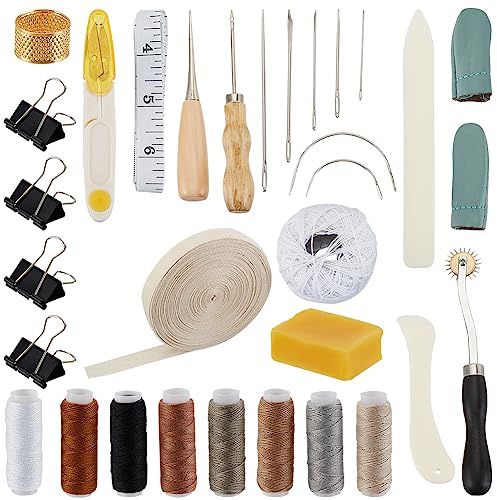 OLYCRAFT Kit di strumenti per la rilegatura di libri Set iniziale di strumenti per la rilegatura con aghi, forbici, punteruolo, rotella per tracciare metro a nastro, ditale per la rilegatura di libri