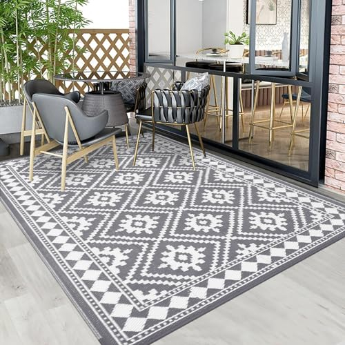 Enyhom Tappeto da Esterno Impermeabile 120 x 180 cm, Grande Plastica Tappeto Esterno Reversibile Leggero Resistente ai Raggi UV Tappeto da Giardino per campeggio, camper