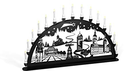 Außenschwibbogen Schwibbogen Lichterbogen 15 flammig/Metall - Motiv: Chemnitz - Farbe: schwarz (1,5 Meter)