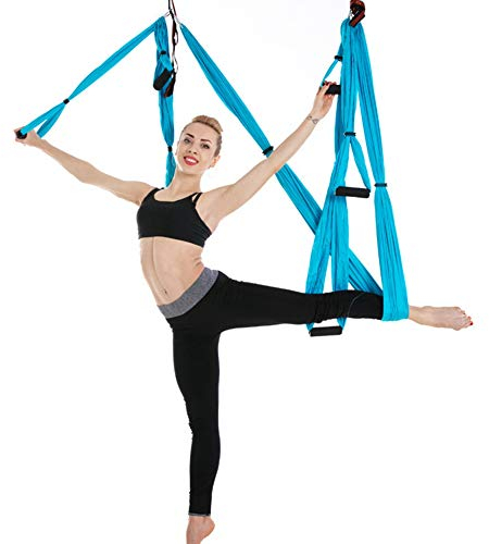 Ejoyous Yoga-Hängematte, Aerial Yoga Schaukel Yoga Hammock Swing Anti-Schwerkraft Yoga Pilates Yoga-Schaukel mit Tragetasche und Verlängerungsgurten (Himmelblaues Komplettset mit 2