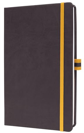 Sigel LS106 Cuaderno de notas, A5, cuadriculado, cubierta rígida - Ideal como diario personal, bullet journal, libro de ideas, cuaderno de escritura - 176 páginas, gris oscuro/amarillo - Linsescape