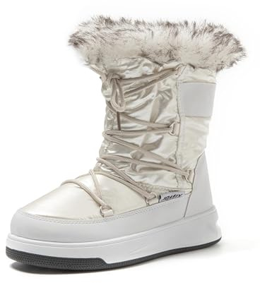 JOMIX Stivali Donna Doposci Stivaletti Invernali da Neve Pelosi Caldi Scarpe Impermeabile da inverno MD9542 (Bianco, 37)