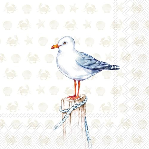 20 Servietten Maritim Möwe einzeln als Tischdeko. Papierservietten mit Motiv. Auch für Decoupage und Serviettentechnik 33x33cm