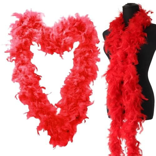 Rote Federboa – 2 Meter Lange Federboa für Frauen zum Basteln, Flauschige Federboa, -Kostümzubehör für Mädchen, Weihnachten, Karneval, Tanzen, Hochzeitsfeier