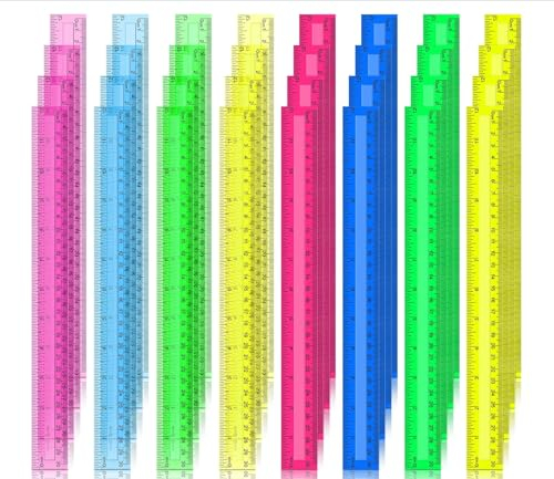 200 Pcs Rulers Bulk, 12 Inch Plastic Assorted Color Clear Rulers with Inches Centimeters Millimeter. Measuring Drawing Tool for Kids, Ideal Back to School Classroom Office Home Supplies