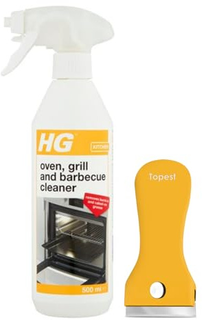 HG Oven Cleaner Spray (500 Ml) + Oven Hob Glass Cleaning Tool Non Scratch- Grill, BBQ Cleaner Degreaser- For Effective Removal of Burnt-on Food, Grease and Grime