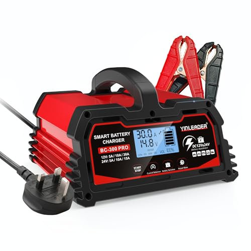 Autobatterie Ladegerät 30A 12V/24V 15A Autobatterie Ladegerät Vollautomatisches Intelligentes Erhaltungsladegerät mit LCD-Display Ladegerät für Auto Motorrad Batterien und 12V LiFePO4 Batterie