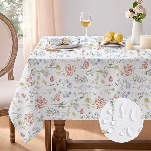 Softalker Mantel Blanco Mesa Rectangular 240x140 cm Pascua Protector Mesa Comedor Manteles de Primavera con Flores Trituradas Decorativo para Mesita Salon,Cumpleaños,Cocina, Bautizo,Exterior Jardin
