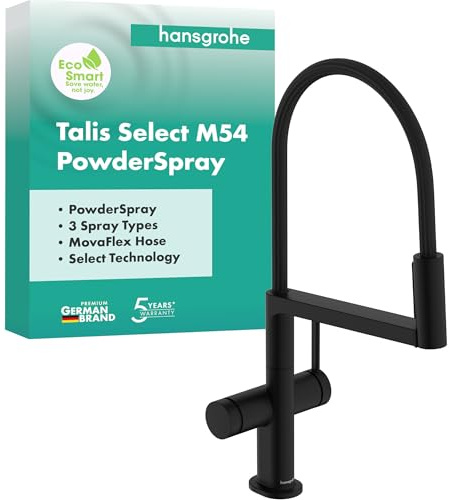 hansgrohe Talis Select M54 PowderSpray Küchenarmatur mit flexiblem Auslauf und Brause, SemiPro, 3 Strahlarten, Wasserhahn Küche Auslaufhöhe 210 mm, 360 Grad schwenkbar, Mattschwarz, 72861670