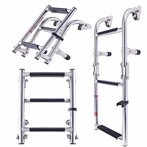 Échelle de Bain Amovible pour Bateau de pêche, Ponton, Quai et Piscine, échelle de poupe Pliante en Acier Inoxydable montée sur Plat-Bord, Charge 200 kg (Couleur : 3 marches)