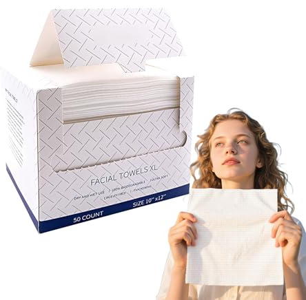 Toallas Desechables,Desmaquillantes,Faciales Desechables Xl,25x30cm,50 Unidades,Suave,Sin Pelusa Y Resistente Al Desgarro,Para Piel Sensible Y Desmaquillante Suave