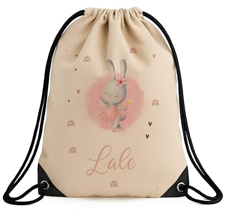 Personalisierter Turnbeutel Kinder mit Namen – Robuster Jutebeutel mit Kordelzug & verstärkten Ecken – Schulranzen, Sportbeutel Mädchen & Jungen – Turnbeutel Kindergarten - [33x45 cm]
