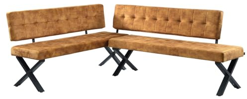B&D home® Eckbank EKA L-Kombi 160×160 cm – modulare Esszimmerbank mit Lehne, beidseitig montierbar (Links/rechts), Kufen-Metallgestell, pflegeleichter Bezug in Samt Gelb