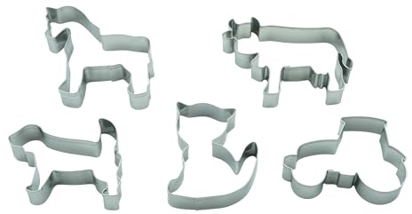 BekkiB - 5er Set Farm - Ausstechformen Traktor, Hund, Katze, Pferd & Kuh - Spülmaschinengeeignete Ausstechformen aus Edelstahl - Zum Backen für Plätzchen - 998853