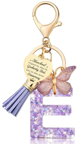 JANGYUHH Schlüsselanhänger Mädchen- Buchstabe Schlüssel–Anhänger Schmetterling–Schlüsselanhänger Personalisierte Geschenke Taschenanhänger Geschenk für Kinder,Frauen,Mädchen,Teenager