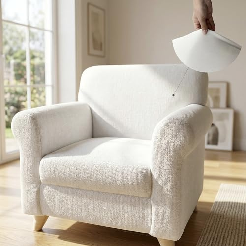 PIU BELLO Copripoltrona Bielastico Elasticizzato con Braccioli Sagomati – Copri Poltrona 1 Posto Estensibile 70–110 cm, Salvapoltrona Antimacchia, Lavabile in Lavatrice, Tessuto Premium - BIANCO