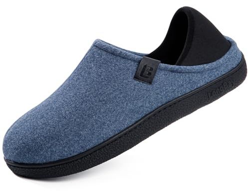 LongBay Men's Wool Felt Slippers Convertible House Shoes with Removable Insole Non-Slip Indoor Outdoor Navy Blue, 9/UK