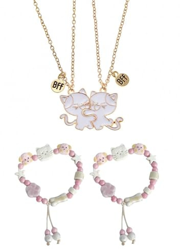 TIMJJG 1 Par De Cadenas Magnéticas para Gatos Y 2 Pulseras De La Amistad, Joyas con Temática De Gatos, Joyas De La Amistad A Juego, Cadenas con Hebilla Magnética, Accesorios De Moda para Mujer.