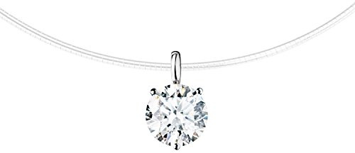 Löb Halskette 925 Silber Nylon mit einem Stein Anhänger Schwebend Kette Damen Halsband Nylonband Glitzer Collier Choker Brautschmuck Nylonkette Rund