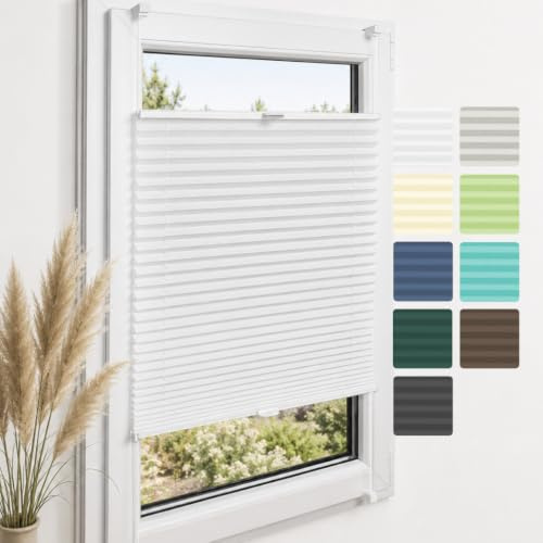 Home-Vision Premium Plissee ohne Bohren Klemmfix Reinweiß B40 x H100cm | Faltrollo mit Klemmträger Lichtdurchlässig Rollo Leinenoptik Blickdicht Sonnenschutz Jalousie für Fenster & Tür