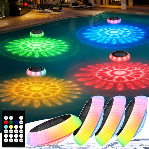 Toowell Solar Poolbeleuchtung Unterwasser mit Fernbedienung Pool Lichter | RGB Wasserdicht Whirlpool Lichter,LED Whirlpool Pool Beleuchtung Unterwasser für Spa Badewannen Pool Teich Garten,4 Stück