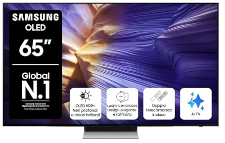 Samsung Vision AI Smart TV 65'' QE65S90FATXZT OLED 4K, NQ4 AI Gen3 Processor & 4K AI Upscaling, Motion Xcelerator 144 Hz, Dolby Atmos & OTS Lite, Edizione speciale PACCHETTO INTRATTENIMENTO, 2025