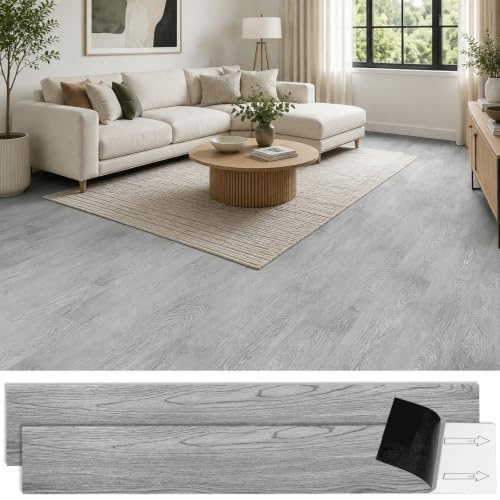 36-Pack 5m² Flooring Tiles Self Adhesive,Wood Effect Vinyl Self Adhesive,Peelable Sticker, Self Adhesive Floor Tile for Kitchen Living Room Bathroom Planks, 2.0 mm Thick Vinyl Flooring(15.24x91.4 Cm)