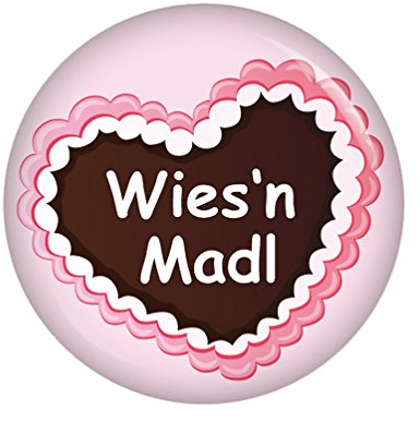Kiwikatze Wiesn Madl Lebkuchenherz Button Ansteckbutton 37mm Oktoberfest Volksfest für Dirndl oder Lederhose