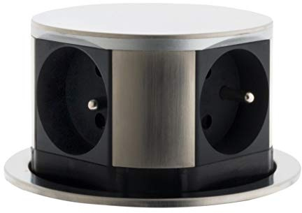 Bloc 760096 escamotable compact 16A 4 prises 2P+T - finition inox