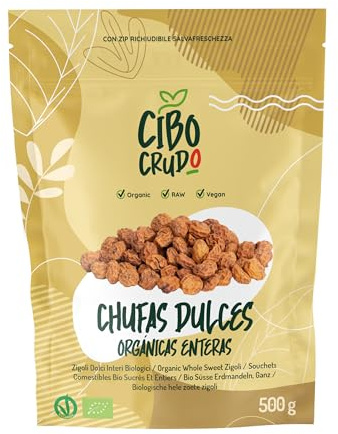Souchet Entier Bio Décortiqué - 500g. Chufa Amande de Terre our Tiger Nuts. Sans Gluten et Cru. Tubercules Naturels et sans Pelure