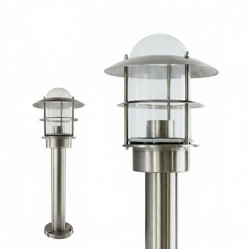 Maxkomfort Außenstandleuchte Edelstahl & Echtglas – E27 Wegeleuchte für Garten & Einfahrt – Wetterfeste Pollerleuchte 50cm, Rostfrei, IP44 Gartenlampe Silber 251-500