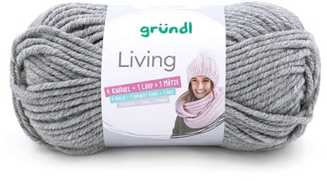 Gründl Wolle Living 1 Knäuel 100 g, Mittelgrau | Strick- und Häkelgarn - waschbares Garn - 80 % Polyacryl, 20 % Polyamid - 100 g / 100 m - Nadelstärke 8-9