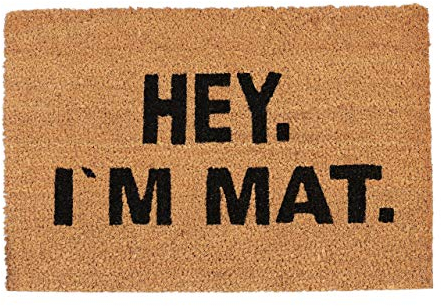 Relaxdays Doormat I’M MAT, Coconut Fibres, Non-Slip Welcome Mat, In- and Outdoors, WxD: 60 x 40 cm, Natural/Black