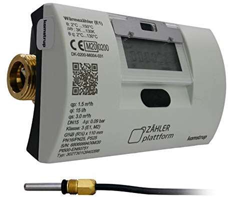 ZÄHLER plattform Wärmezähler Einstrahl Nenndurchfluss Qn 1,5 m³/h, Anschluss 3/4 Zoll, Baulänge 110 mm, Temperaturfühler Ø 5,2 mm Eichung 2026 gültig bis 2032